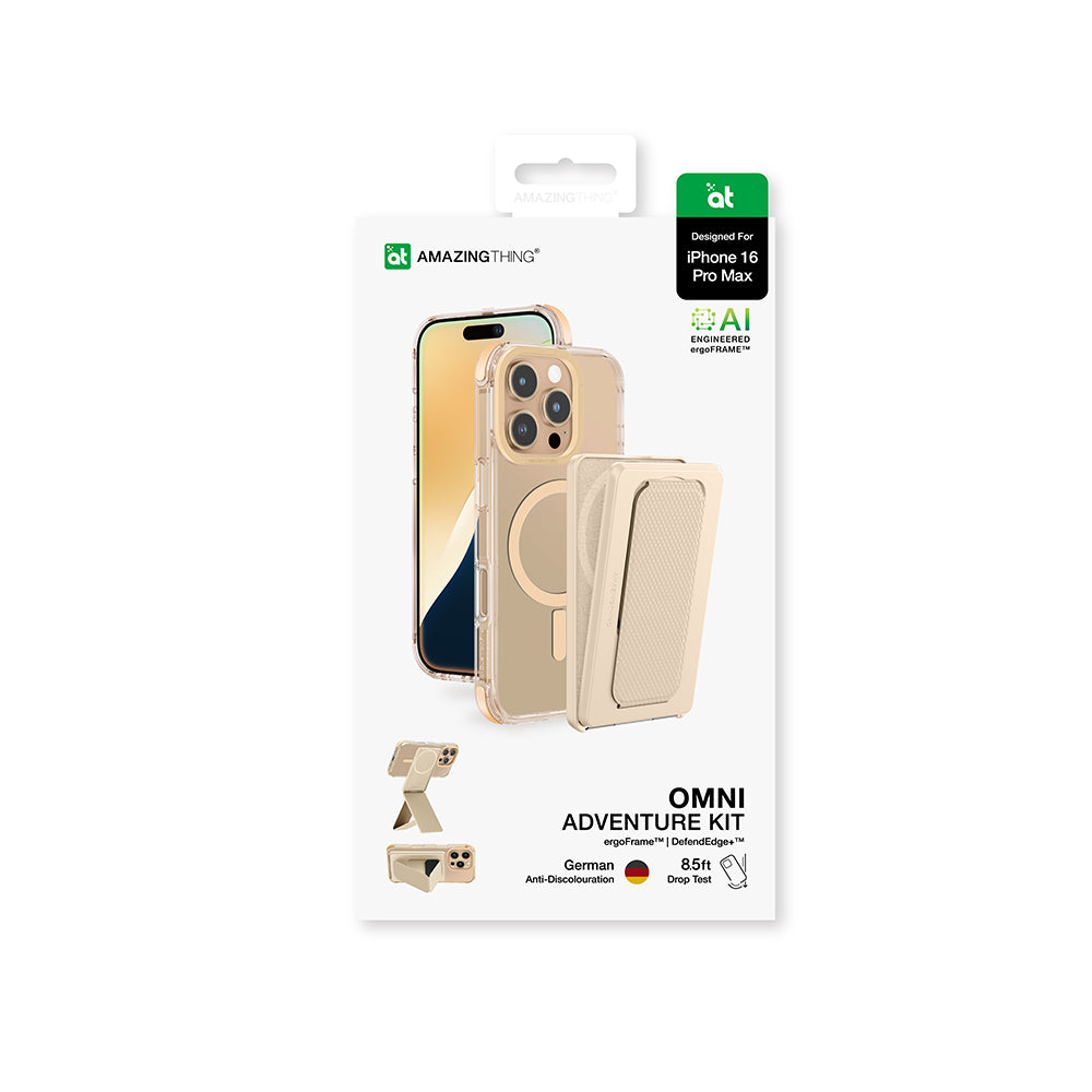 Apple iPhone 16 Pro Max Kılıf Magsafe Şarj Özellikli Standlı Set Amazingthing Omni Adventure Serisi Kapak Gri