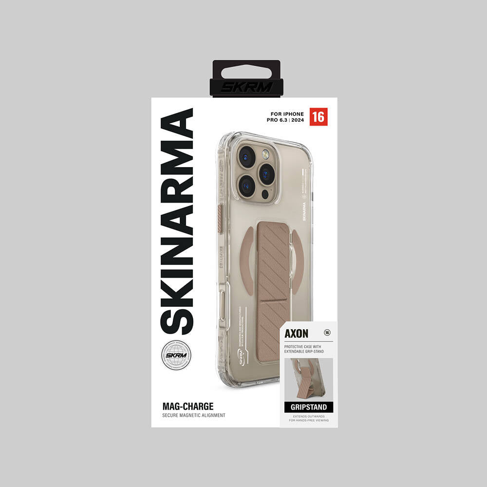 Apple iPhone 16 Pro Max Kılıf Magsafe Şarj Özellikli Teknoloji Desenli Standlı Skinarma Axon Kapak Titanyum