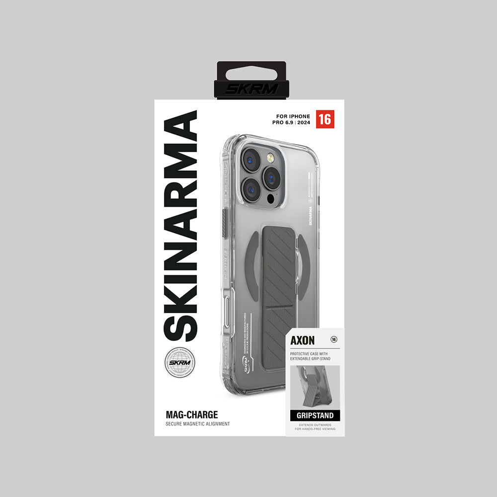 Apple iPhone 16 Pro Max Kılıf Magsafe Şarj Özellikli Teknoloji Desenli Standlı Skinarma Axon Kapak Titanyum