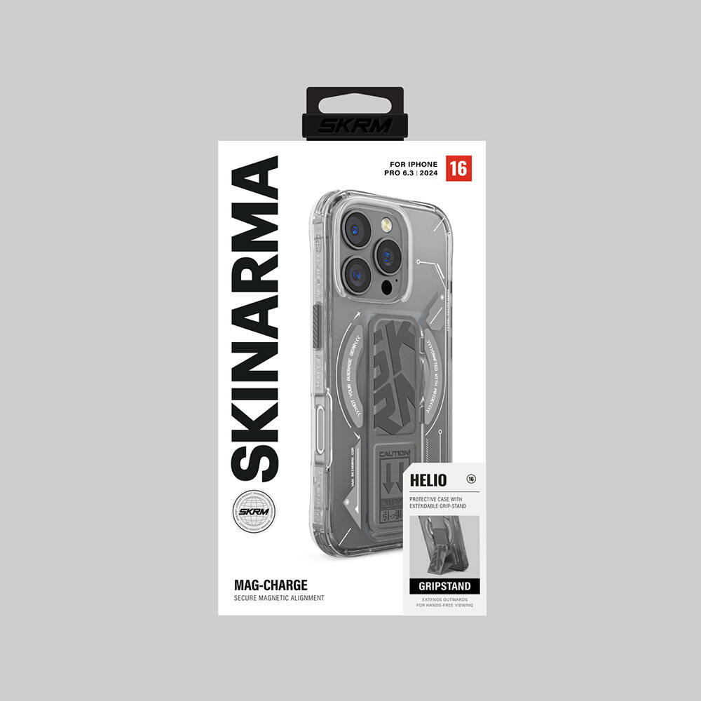 Apple iPhone 16 Pro Max Kılıf Magsafe Şarj Özellikli Teknoloji Desenli Standlı Skinarma Helio Kapak Siyah