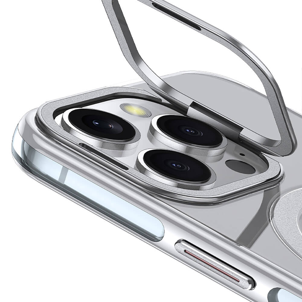 Apple iPhone 16 Pro Max Kılıf Magsafe Şarj Özellikli Wlons Standlı Efsane Kapak Gri