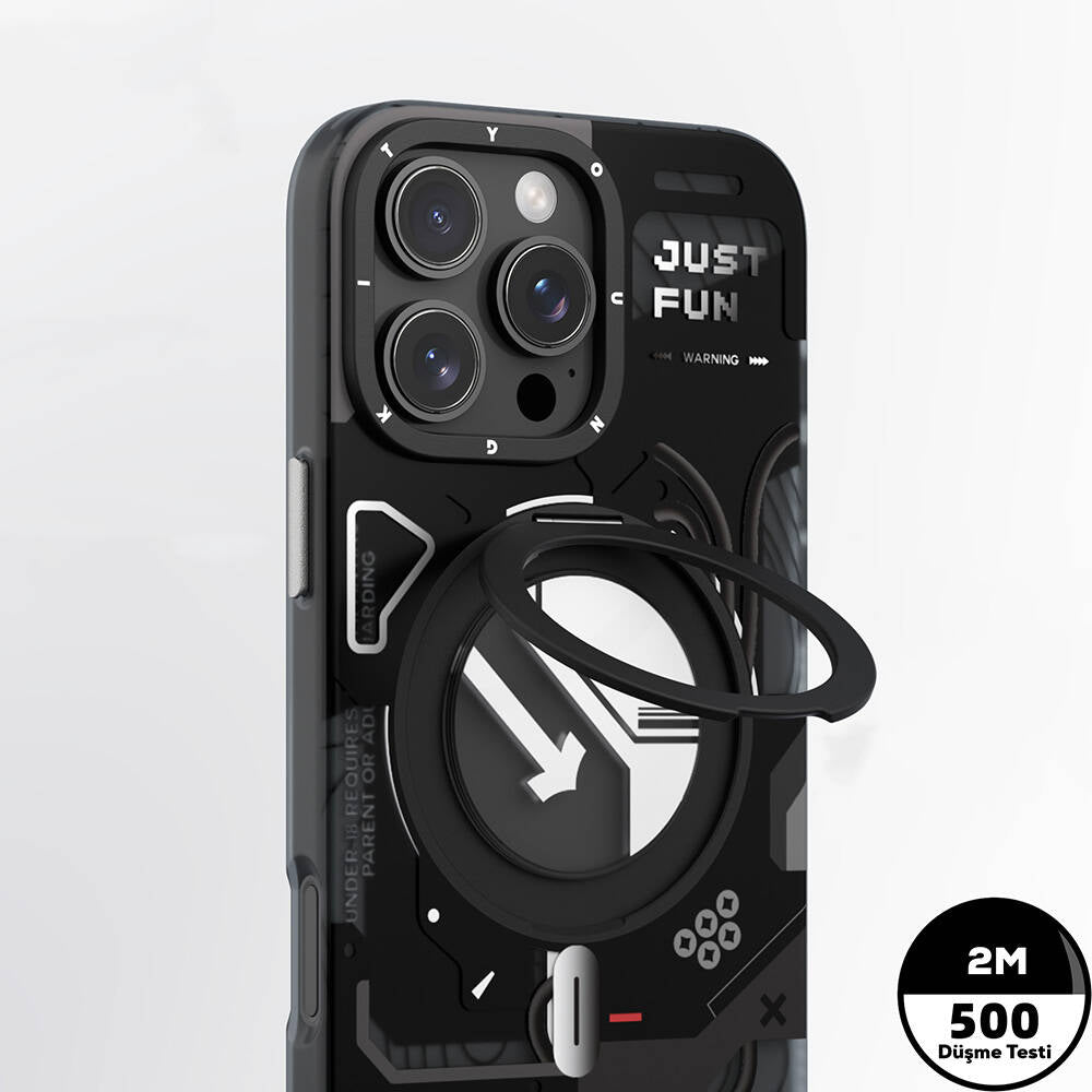 Apple iPhone 16 Pro Max Kılıf Magsafe Şarj Özellikli Youngkit 360° Standlı Starship Serisi Kapak Siyah