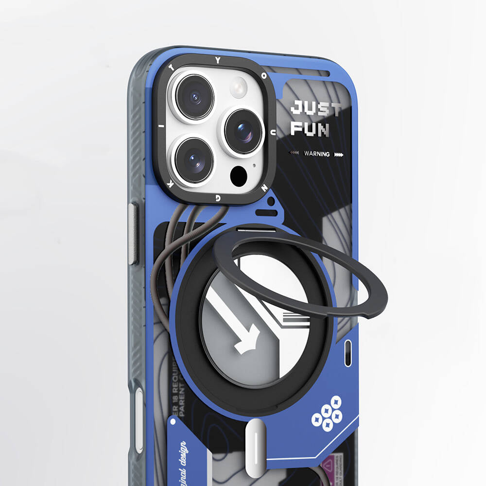 Apple iPhone 16 Pro Max Kılıf Magsafe Şarj Özellikli Youngkit 360° Standlı Starship Serisi Kapak Beyaz