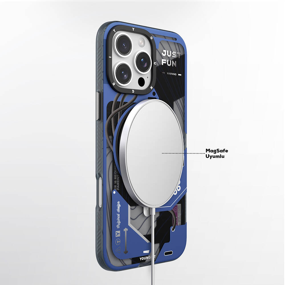 Apple iPhone 16 Pro Max Kılıf Magsafe Şarj Özellikli Youngkit 360° Standlı Starship Serisi Kapak Siyah