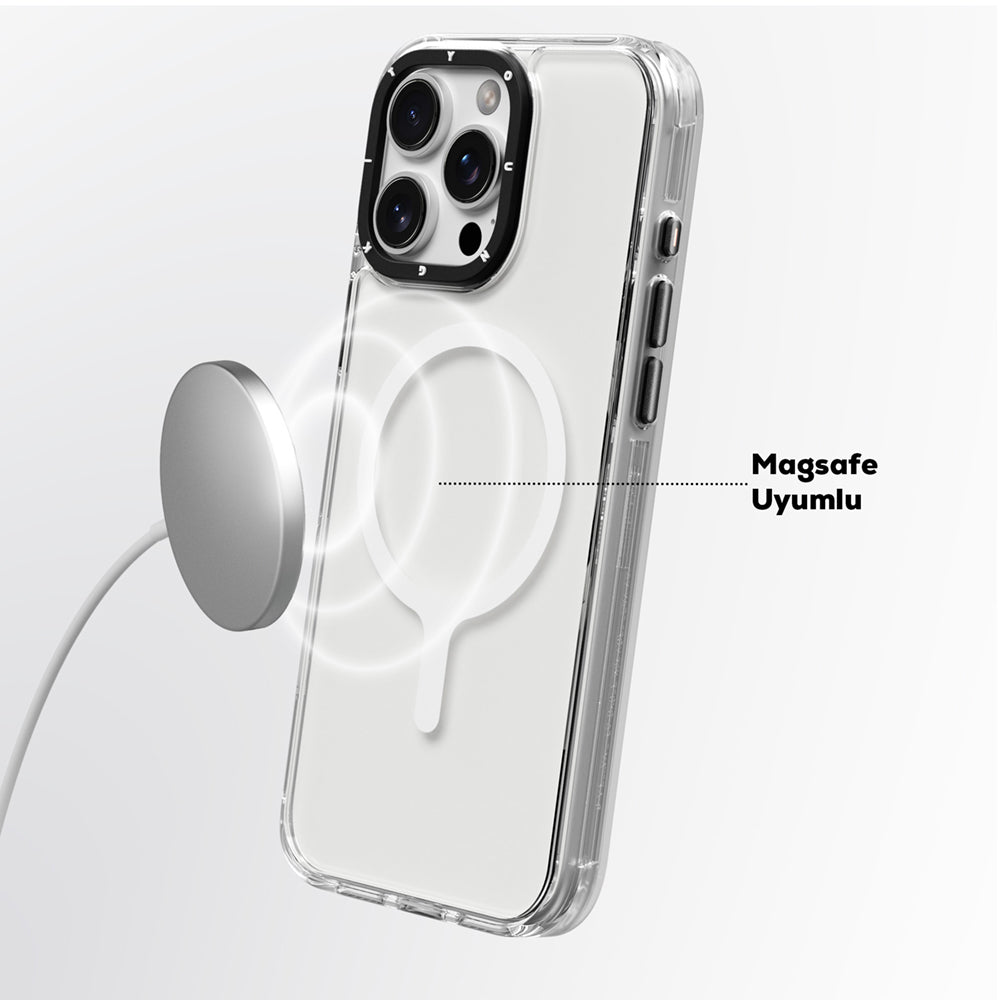 Apple iPhone 16 Pro Max Kılıf Magsafe Şarj Özellikli YoungKit Crystal Color Serisi Kapak Gri