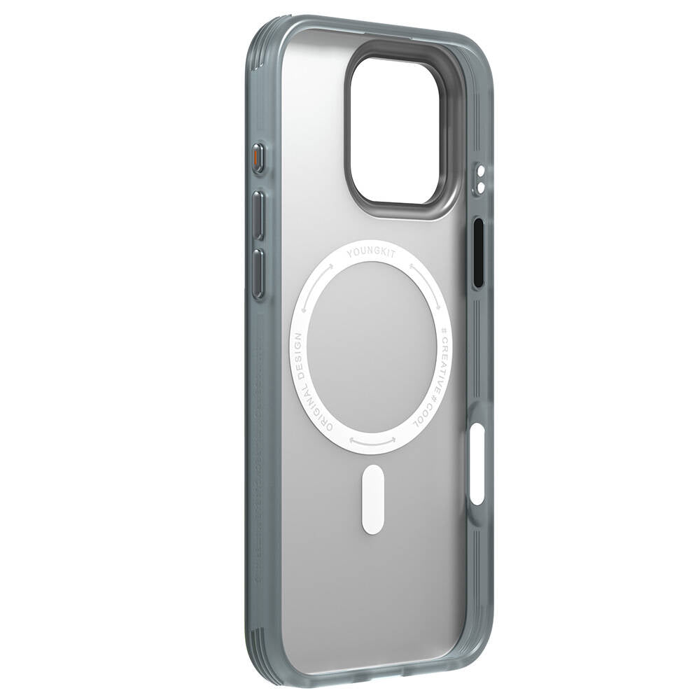 Apple iPhone 16 Pro Max Kılıf Magsafe Şarj Özellikli Youngkit Literary Serisi Retro Magz Kapak Gri