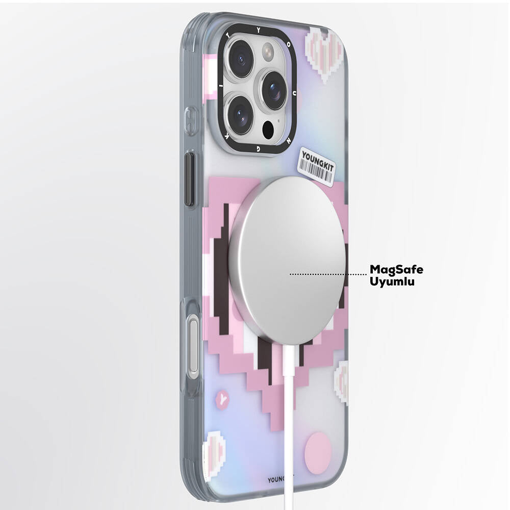Apple iPhone 16 Pro Max Kılıf Magsafe Şarj Özellikli Youngkit Love Serisi Kapak Yeşil