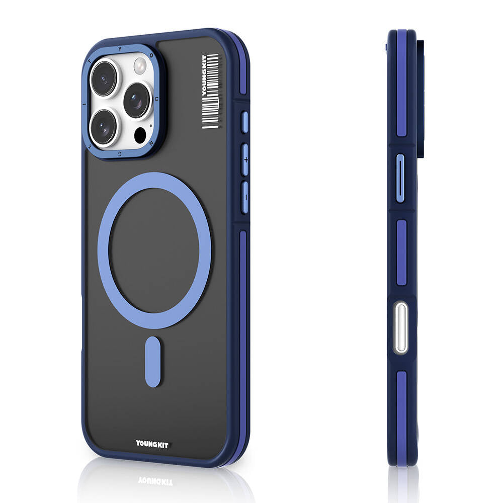 Apple iPhone 16 Pro Max Kılıf Magsafe Şarj Özellikli Youngkit Rock Sand Serisi Kapak Mavi