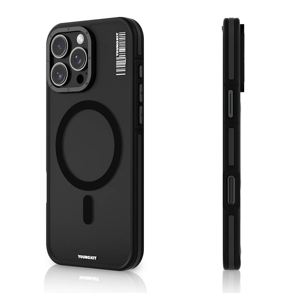 Apple iPhone 16 Pro Max Kılıf Magsafe Şarj Özellikli Youngkit Rock Sand Serisi Kapak Siyah