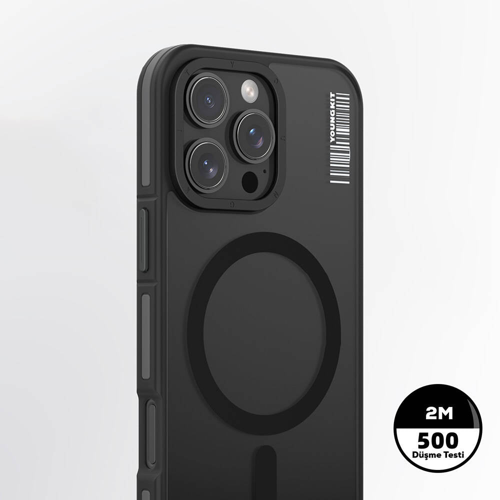 Apple iPhone 16 Pro Max Kılıf Magsafe Şarj Özellikli Youngkit Rock Sand Serisi Kapak Siyah