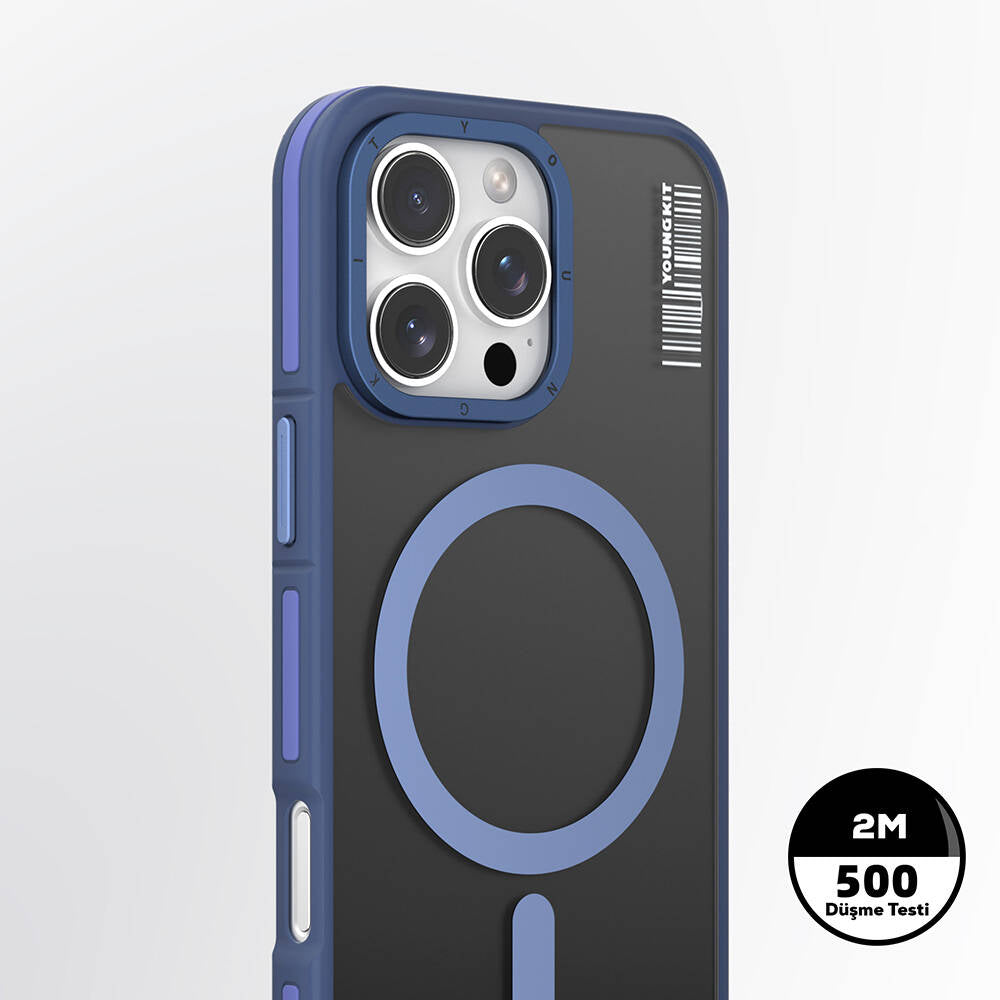 Apple iPhone 16 Pro Max Kılıf Magsafe Şarj Özellikli Youngkit Rock Sand Serisi Kapak Gri