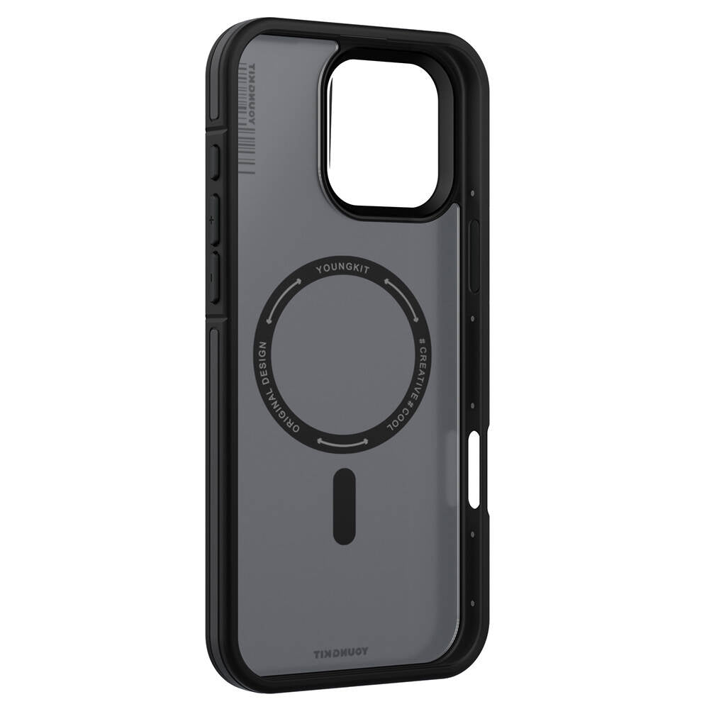 Apple iPhone 16 Pro Max Kılıf Magsafe Şarj Özellikli Youngkit Rock Sand Serisi Kapak Siyah