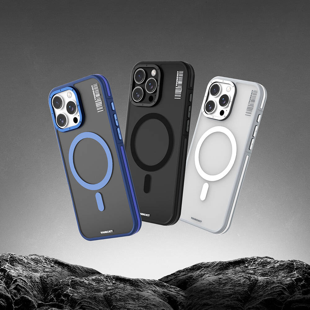 Apple iPhone 16 Pro Max Kılıf Magsafe Şarj Özellikli Youngkit Rock Sand Serisi Kapak Gri