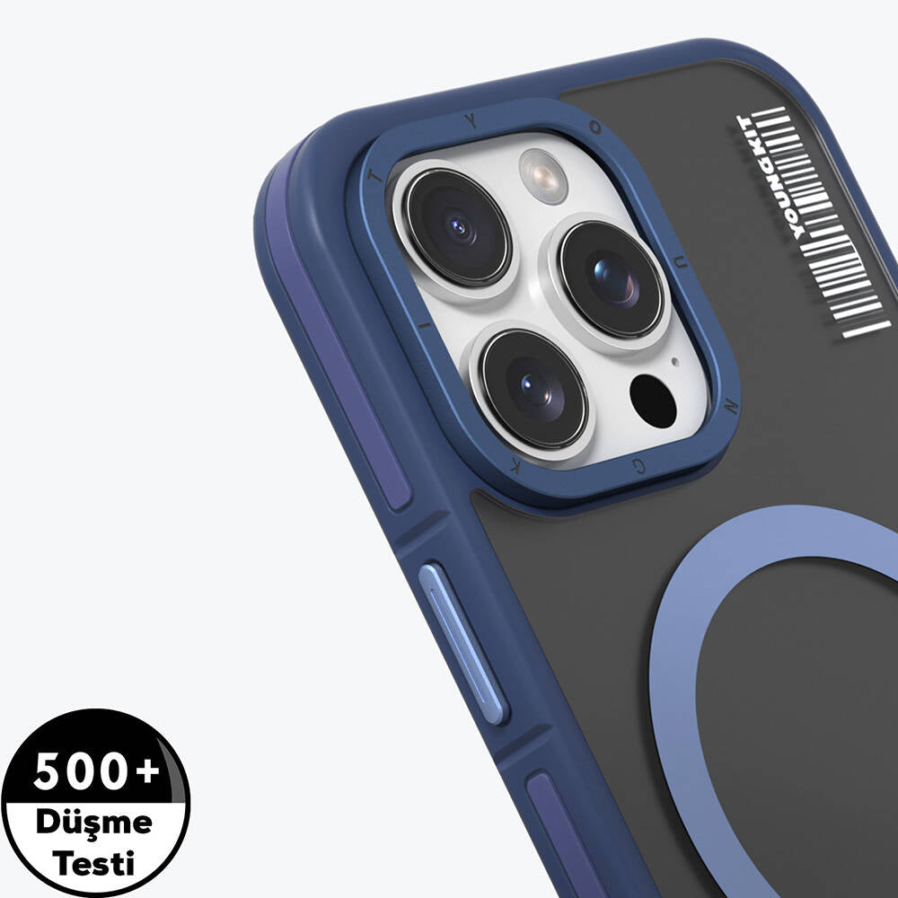 Apple iPhone 16 Pro Max Kılıf Magsafe Şarj Özellikli Youngkit Rock Sand Serisi Kapak Gri