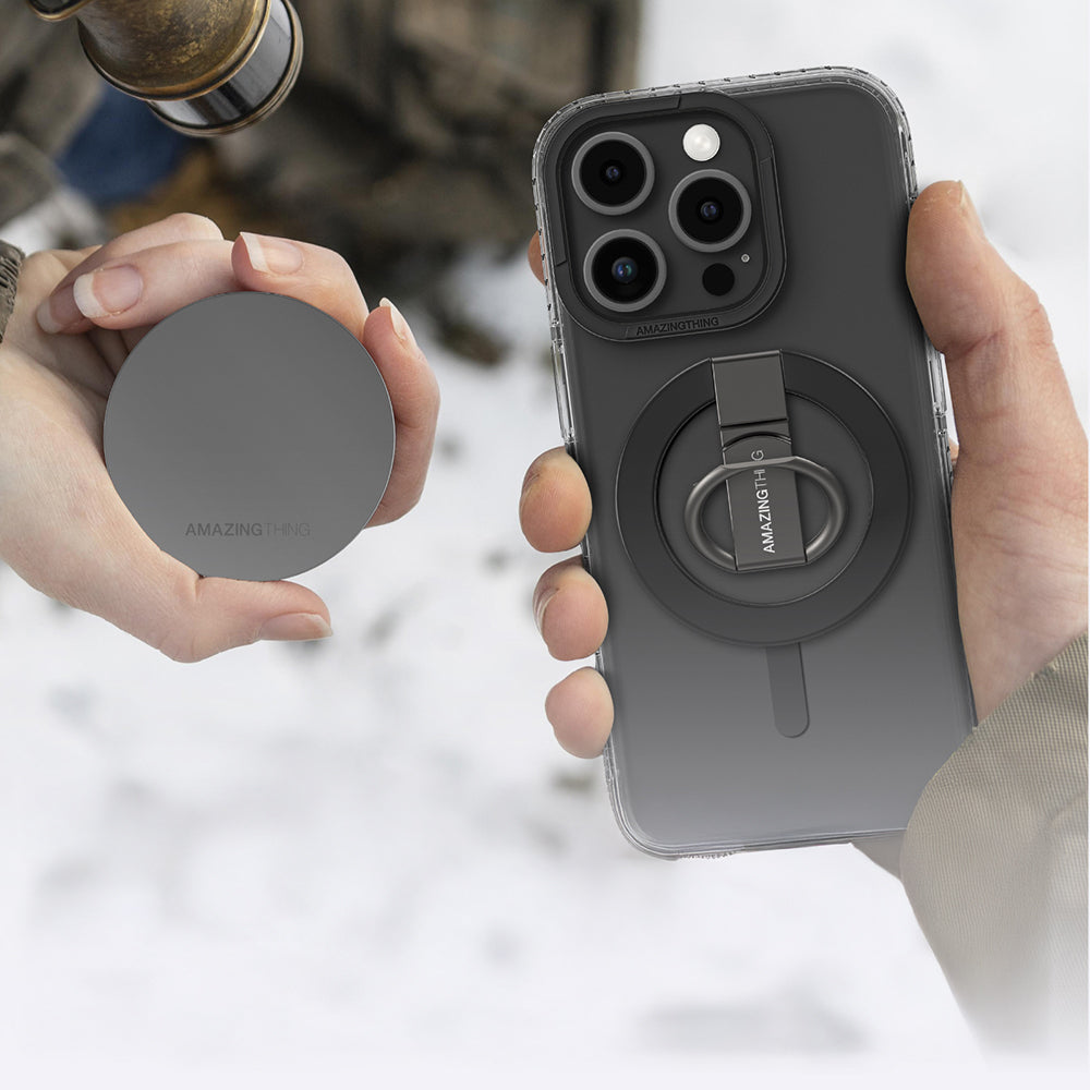 Apple iPhone 16 Pro Max Kılıf Magsafe Şarj Özellikli Yüzük Standlı Amazingthing Titan Pro Serisi Kapak Gri