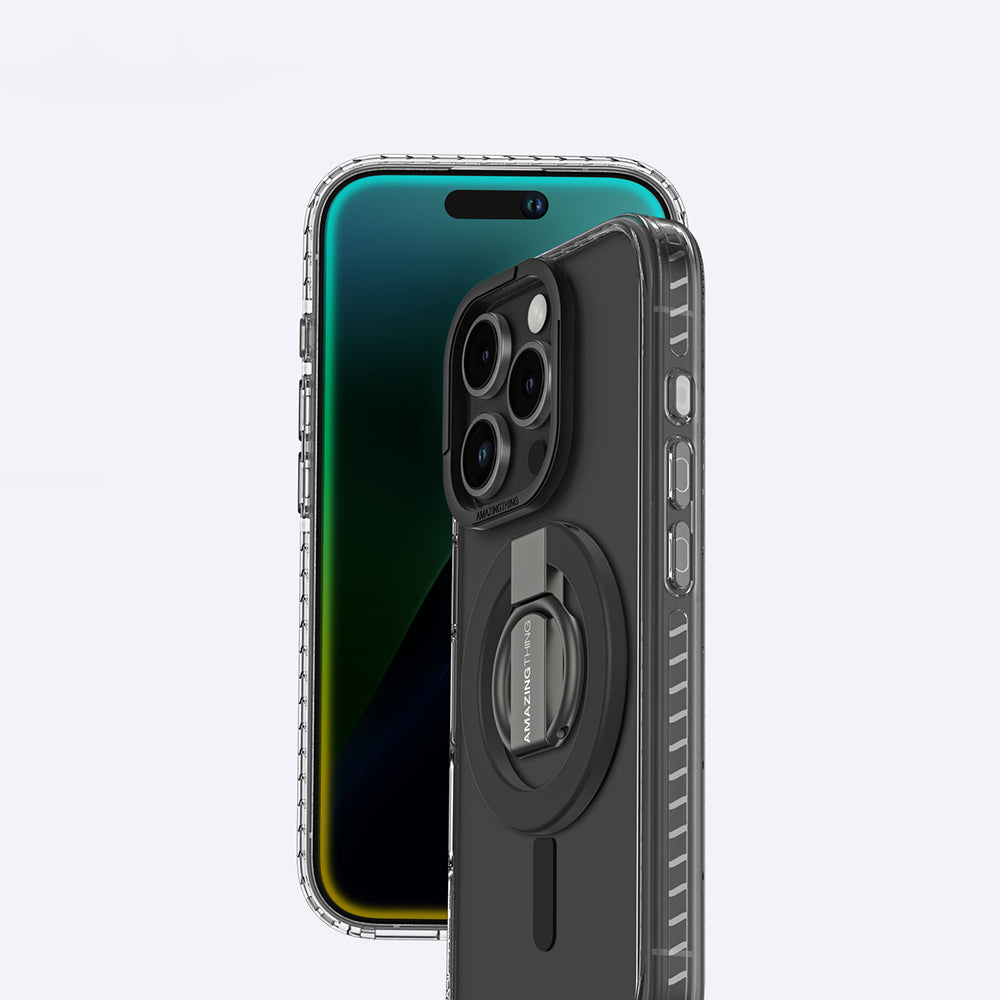 Apple iPhone 16 Pro Max Kılıf Magsafe Şarj Özellikli Yüzük Standlı Amazingthing Titan Pro Serisi Kapak Gri