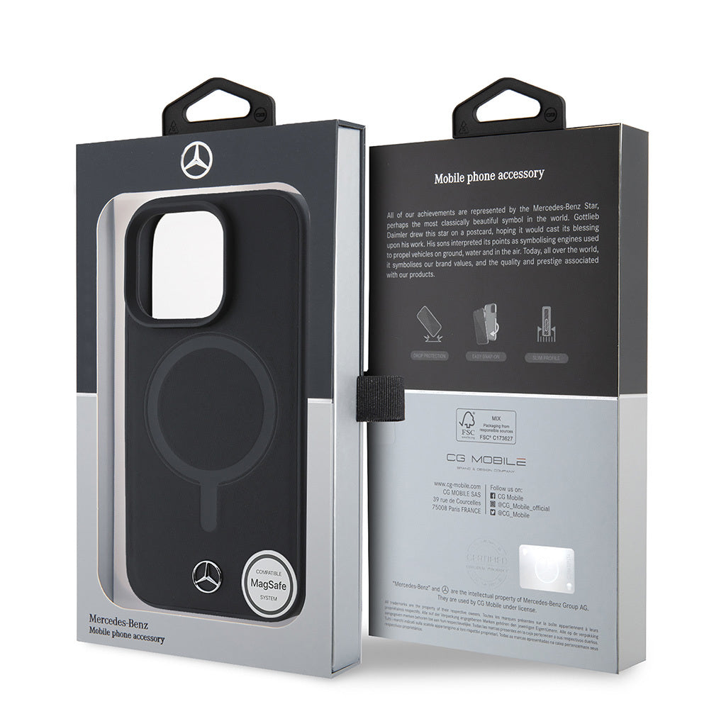 Apple iPhone 16 Pro Max Kılıf Mercedes Benz Magsafe Şarj Özellikli Yumuşak Deri Orjinal Lisanslı Kapak Siyah