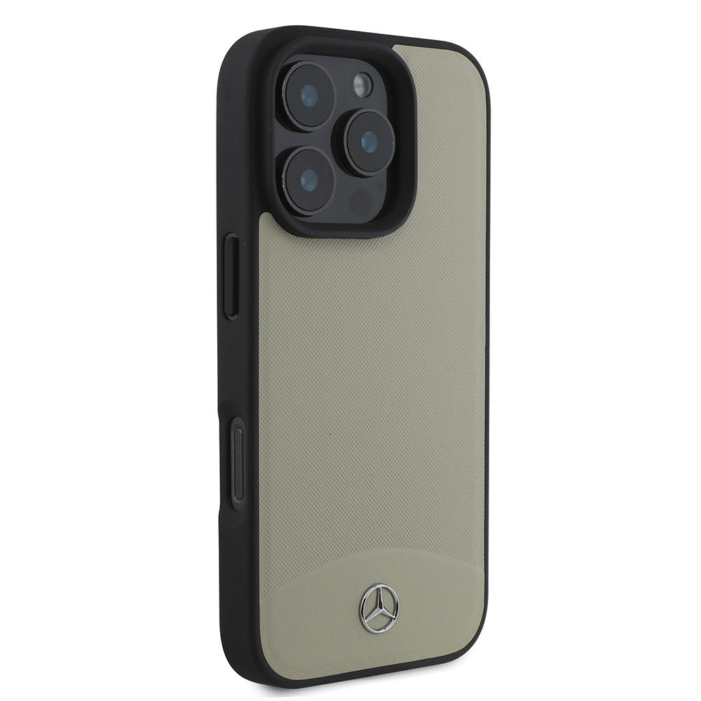 Apple iPhone 16 Pro Max Kılıf Mercedes Benz Orjinal Lisanslı Magsafe Şarj Özellikli Dokulu ve Düz Deri Kapak Bej