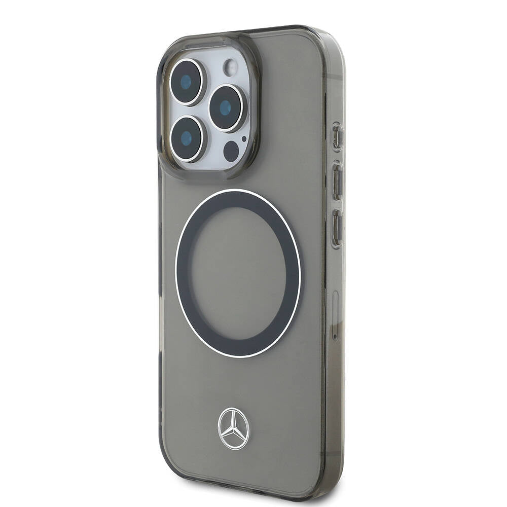 Apple iPhone 16 Pro Max Kılıf Mercedes Benz Orjinal Lisanslı Magsafe Şarj Özellikli Saydam Yüzey Silver Ring Kapak Siyah