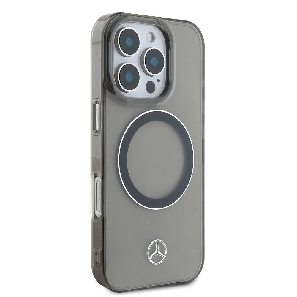 Apple iPhone 16 Pro Max Kılıf Mercedes Benz Orjinal Lisanslı Magsafe Şarj Özellikli Saydam Yüzey Silver Ring Kapak Siyah