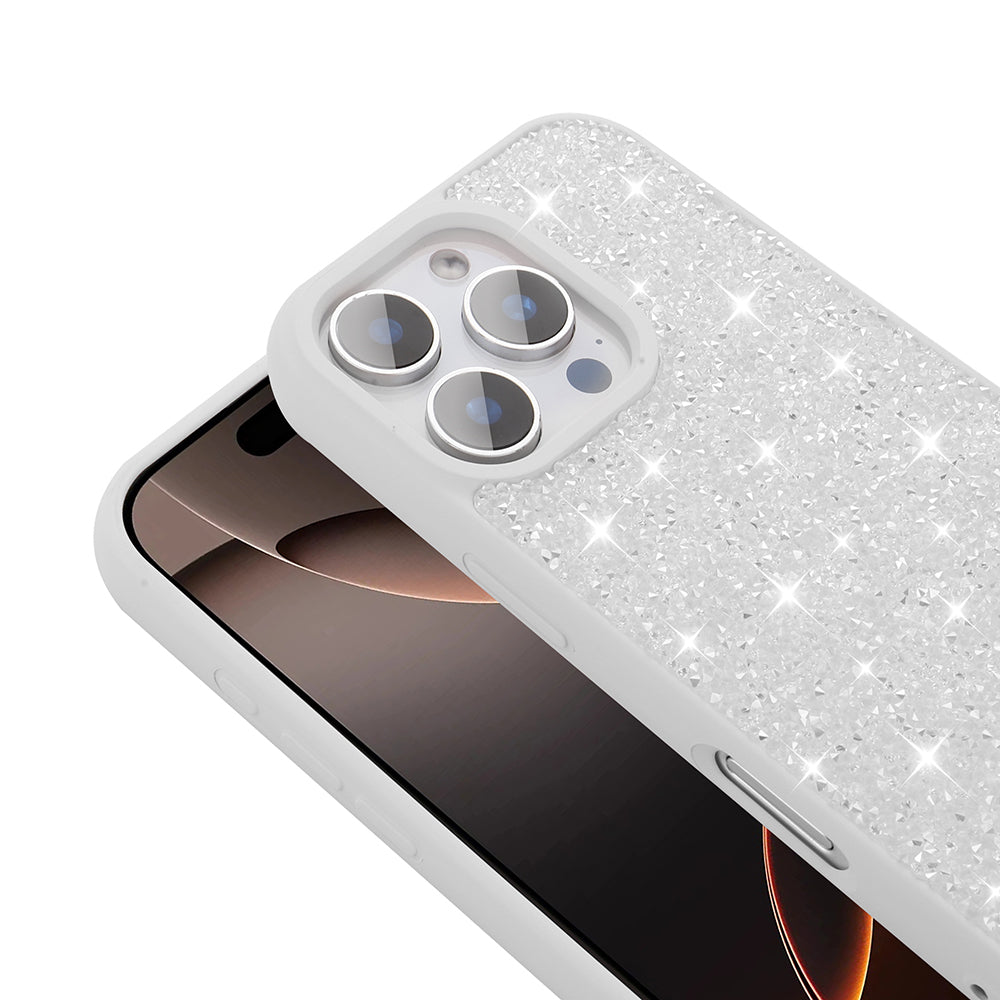 Apple iPhone 16 Pro Max Kılıf Parlak Taşlı Tasarım Zore Pırlanta Kapak Beyaz