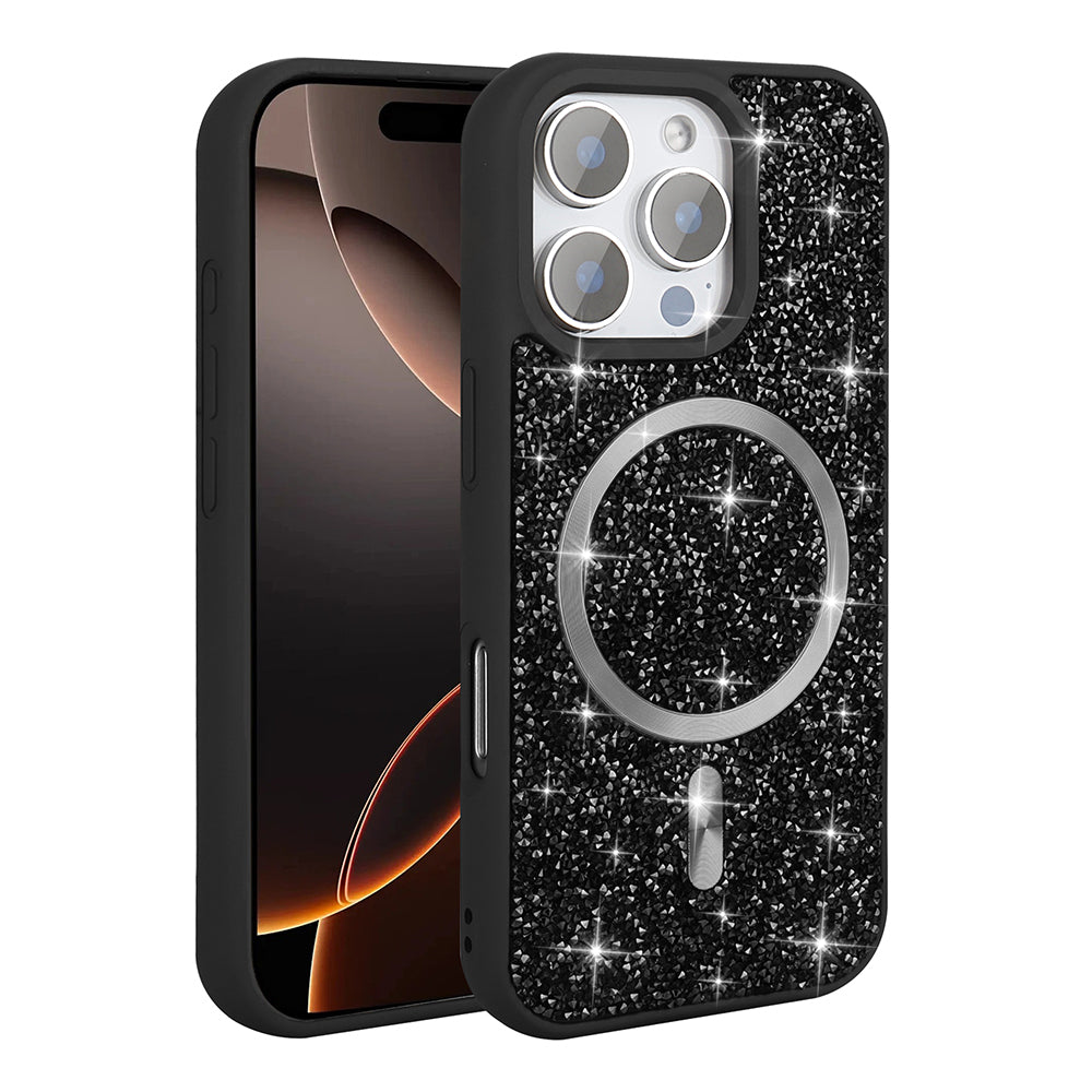 Apple iPhone 16 Pro Max Kılıf Pırlanta Tasarımlı M-safe Şarj Özellikli Zore Mozaik Silikon Kapak Desert Titanyum