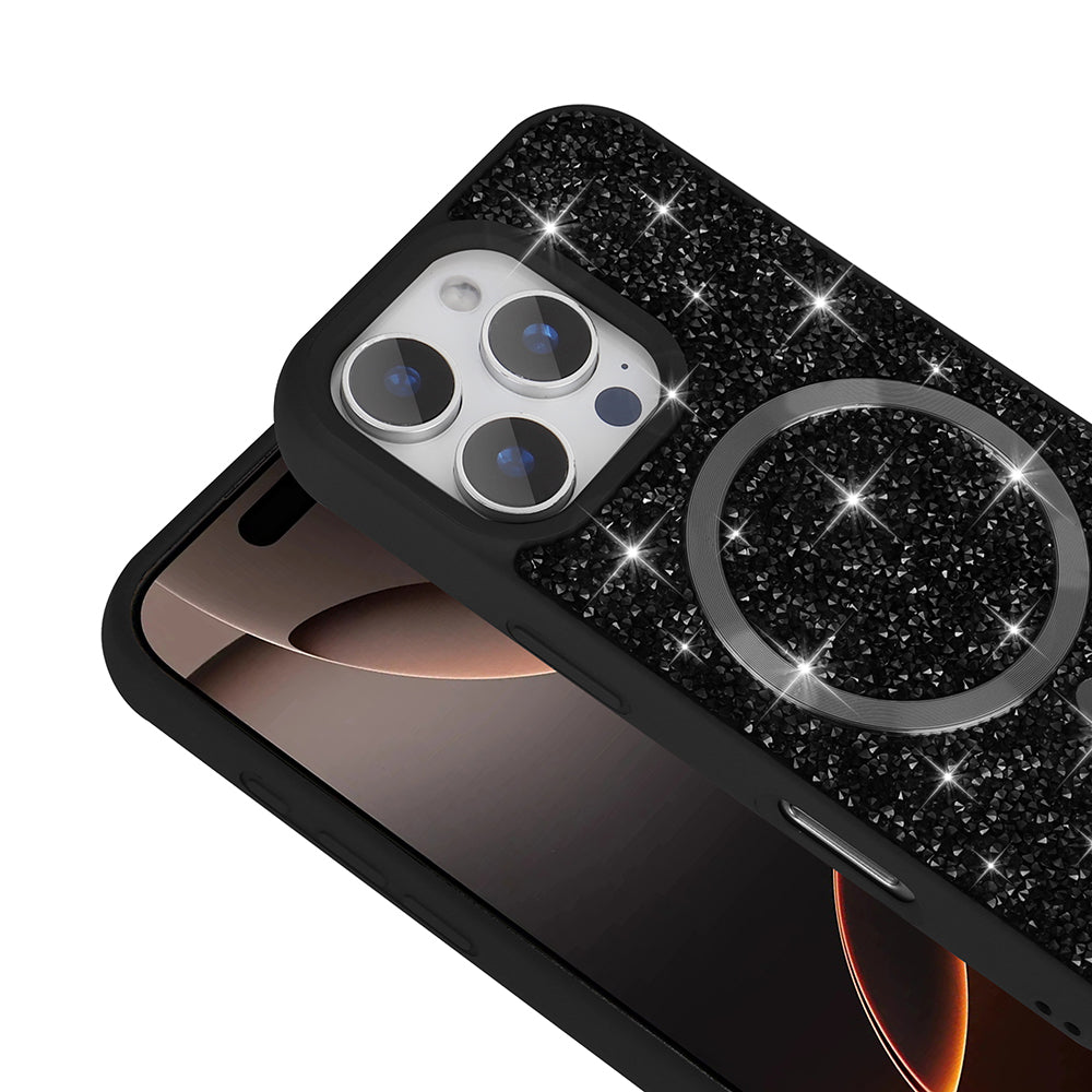 Apple iPhone 16 Pro Max Kılıf Pırlanta Tasarımlı M-safe Şarj Özellikli Zore Mozaik Silikon Kapak Titanyum-Gri