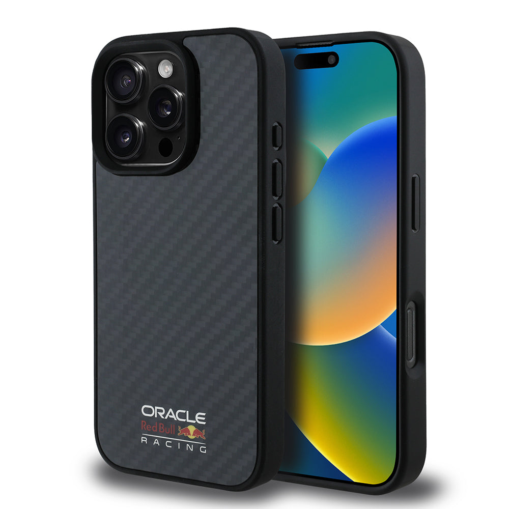 Apple iPhone 16 Pro Max Kılıf Redbull Orjinal Lisanslı M-safe Şarj Özellikli Karbon Fiber Tasarımlı Parlayan Logolu Kapak Siyah