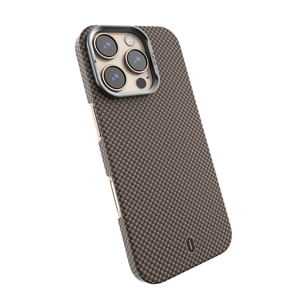 Apple iPhone 16 Pro Max Kılıf Wiwu DCC-208 M-safe Şarj Özellikli Kamera Standlı Aramid Fiber Tasarım Kevlar Kapak Kırmızı