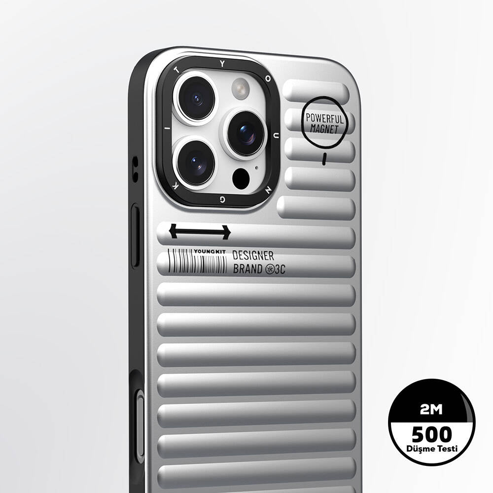Apple iPhone 16 Pro Max Magsafe Şarj Özellikli Kılıf Mat Renkli Tasarım Youngkit Original Serisi Kapak Gümüş