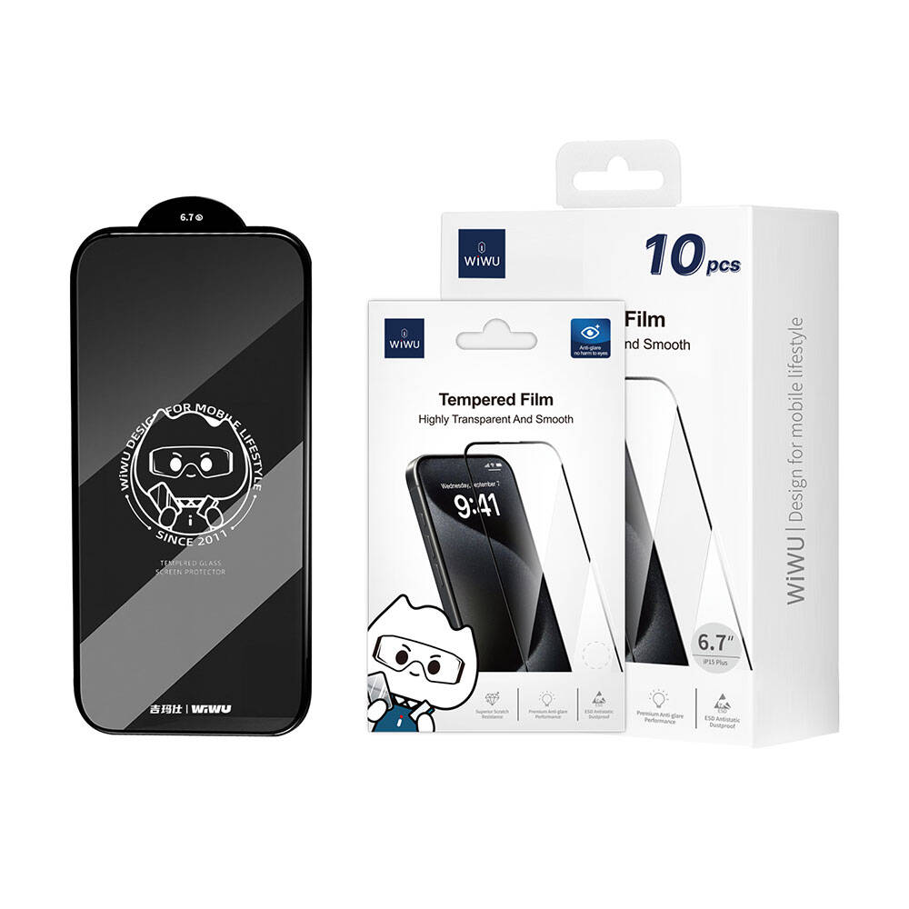 Apple iPhone 16 Pro Max Wiwu GT-008 Polimer Oleofobik Kaplama Şeffaf Pürüzsüz Temperli Cam Ekran Koruyucu 10'lu Paket Siyah