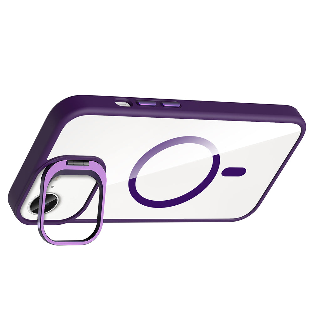 Apple iPhone 16E Kılıf Standlı ve Kamera Lens Hediyeli M-Safe Şarj Özellikli Zore Etro Kapak Gri