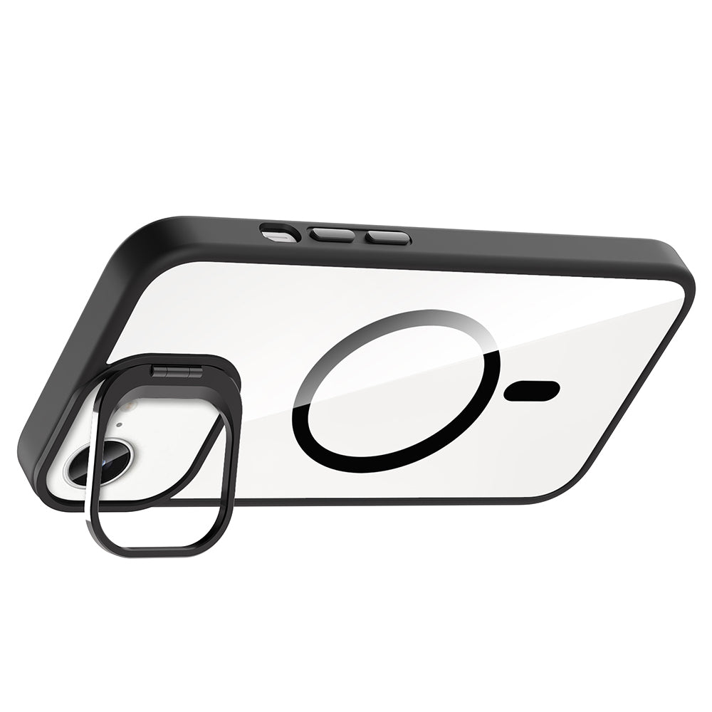 Apple iPhone 16E Kılıf Standlı ve Kamera Lens Hediyeli M-Safe Şarj Özellikli Zore Etro Kapak Gri