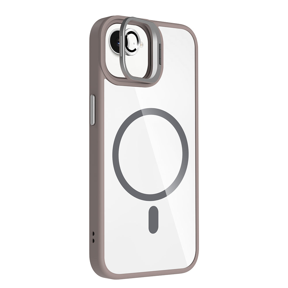 Apple iPhone 16E Kılıf Standlı ve Kamera Lens Hediyeli M-Safe Şarj Özellikli Zore Etro Kapak Desert Titanyum
