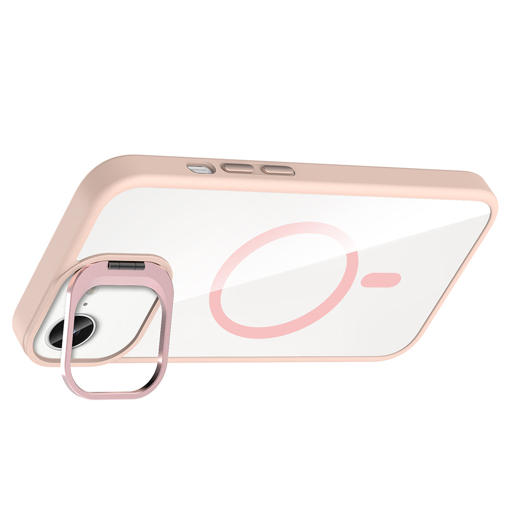 Apple iPhone 16E Kılıf Standlı ve Kamera Lens Hediyeli M-Safe Şarj Özellikli Zore Etro Kapak Lacivert