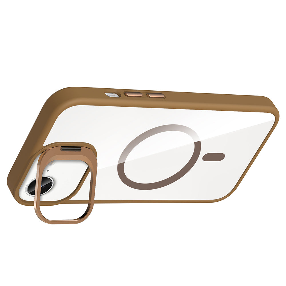 Apple iPhone 16E Kılıf Standlı ve Kamera Lens Hediyeli M-Safe Şarj Özellikli Zore Etro Kapak Siyah