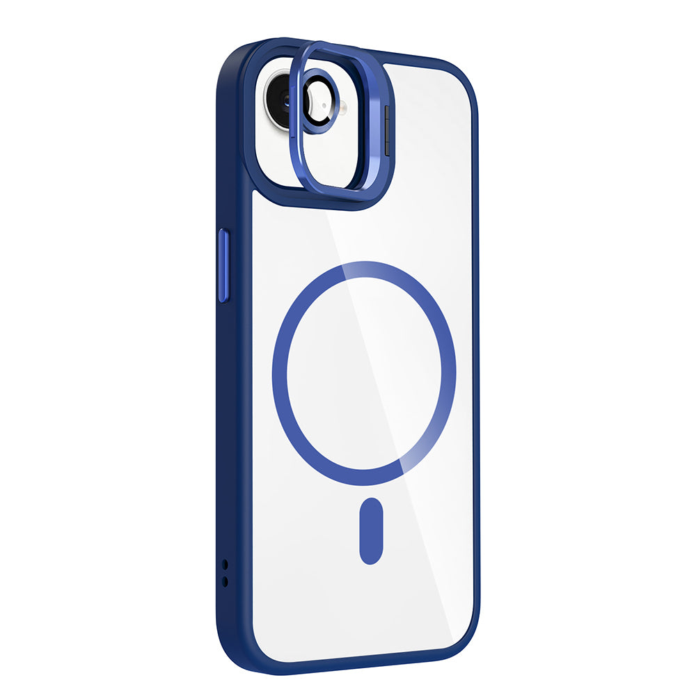 Apple iPhone 16E Kılıf Standlı ve Kamera Lens Hediyeli M-Safe Şarj Özellikli Zore Etro Kapak Pembe