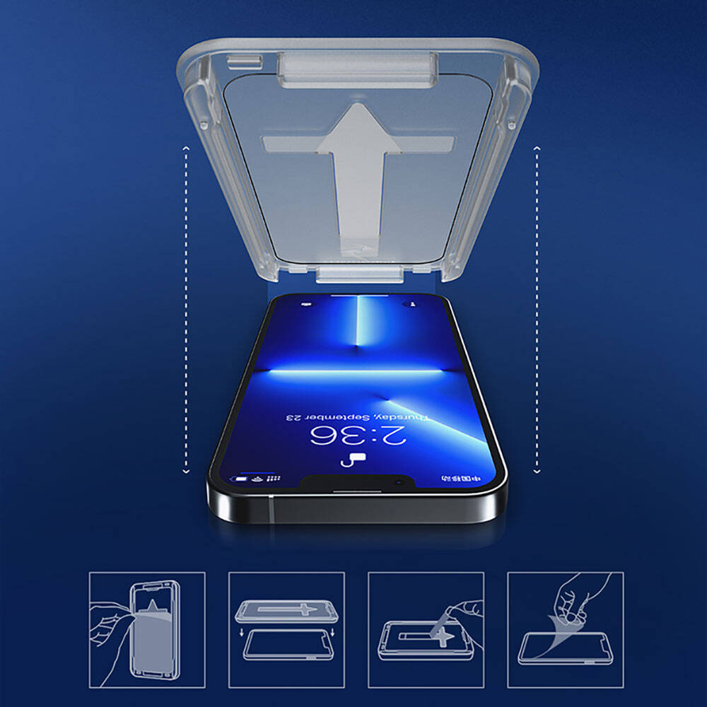 Apple iPhone 16E Recci RSP-A10 HD Temperli Cam Ekran Koruyucu + Kolay Uygulama Aparatlı Siyah