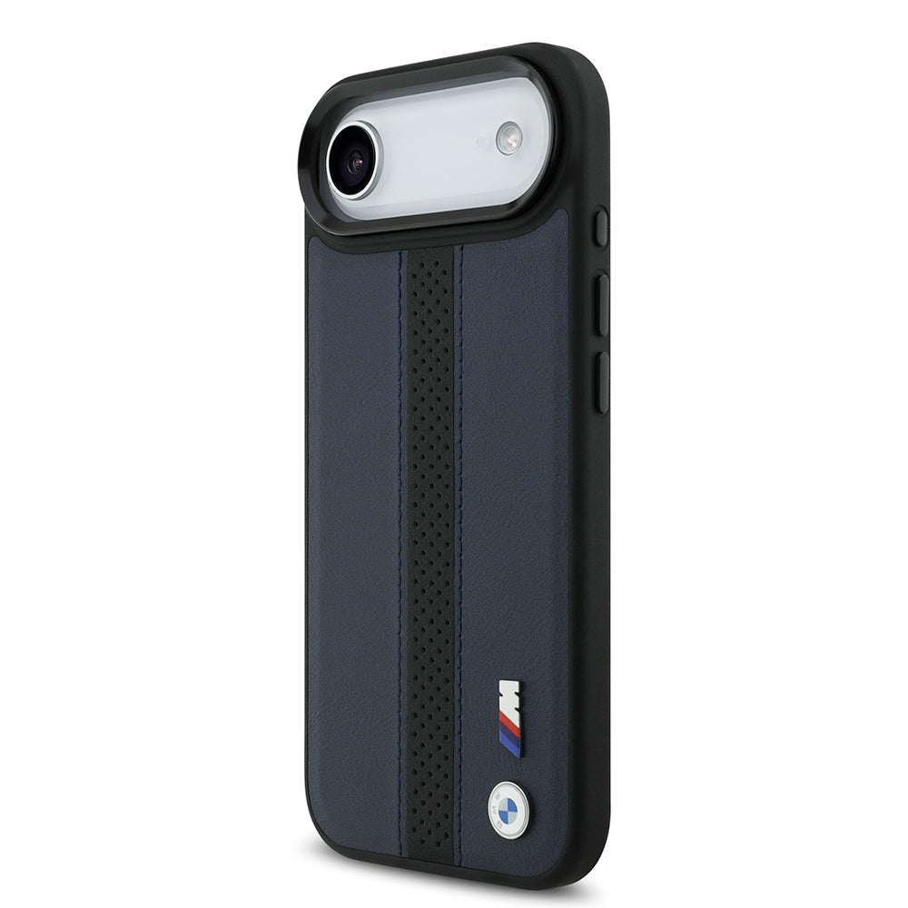 Apple iPhone 17 Air Kılıf BMW Orjinal Lisanslı M-safe Şarj Özellikli Deri Arka Yüzey Metal Logolu Delikli Şerit Tasarımlı Kapak  Gri