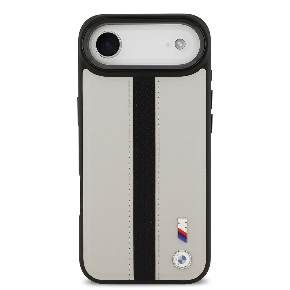 Apple iPhone 17 Air Kılıf BMW Orjinal Lisanslı M-safe Şarj Özellikli Deri Arka Yüzey Metal Logolu Delikli Şerit Tasarımlı Kapak  Lacivert