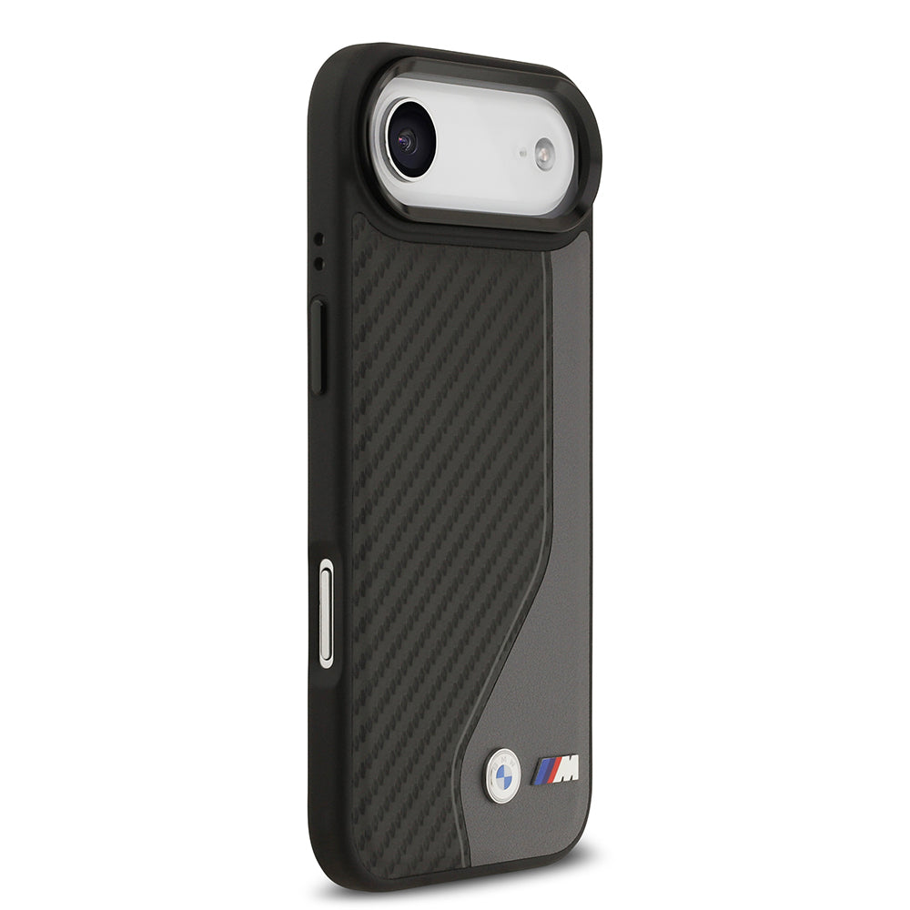 Apple iPhone 17 Air Kılıf BMW Orjinal Lisanslı M-safe Şarj Özellikli Metal BMW ve M Logolu PU Karbon Tasarımlı Kapak Siyah