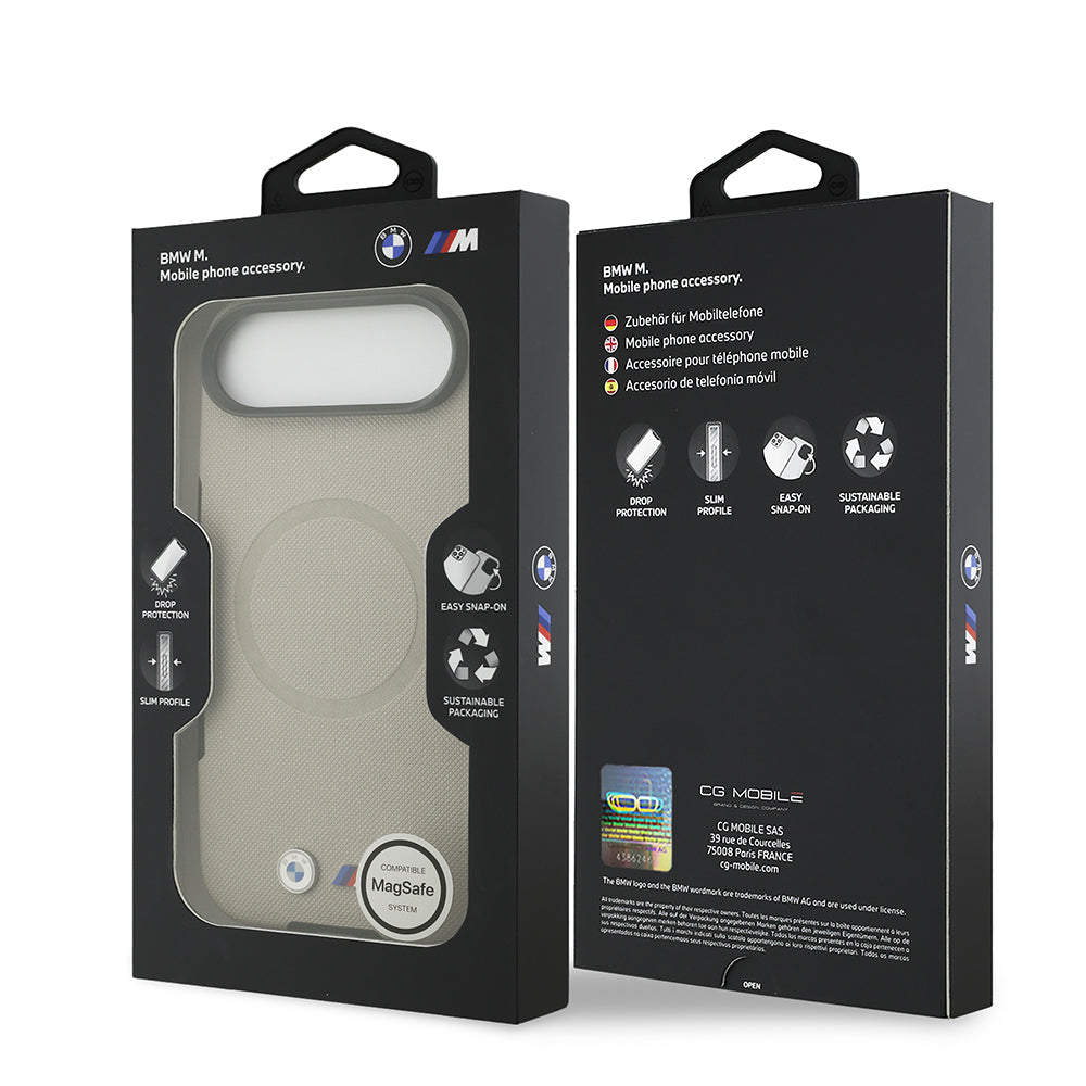 Apple iPhone 17 Air Kılıf BMW Orjinal Lisanslı M-safe Şarj Özellikli Metal Logolu Delikli M Dizayn Deri Kapak Gri