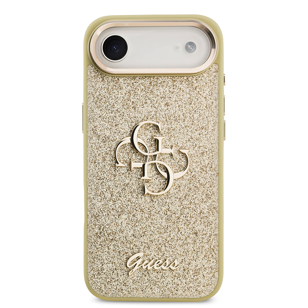 Apple iPhone 17 Air Kılıf Guess Orjinal Lisanslı 4G Büyük Metal Kamera Çerçeveli ve Logolu Glitter Kapak Gri