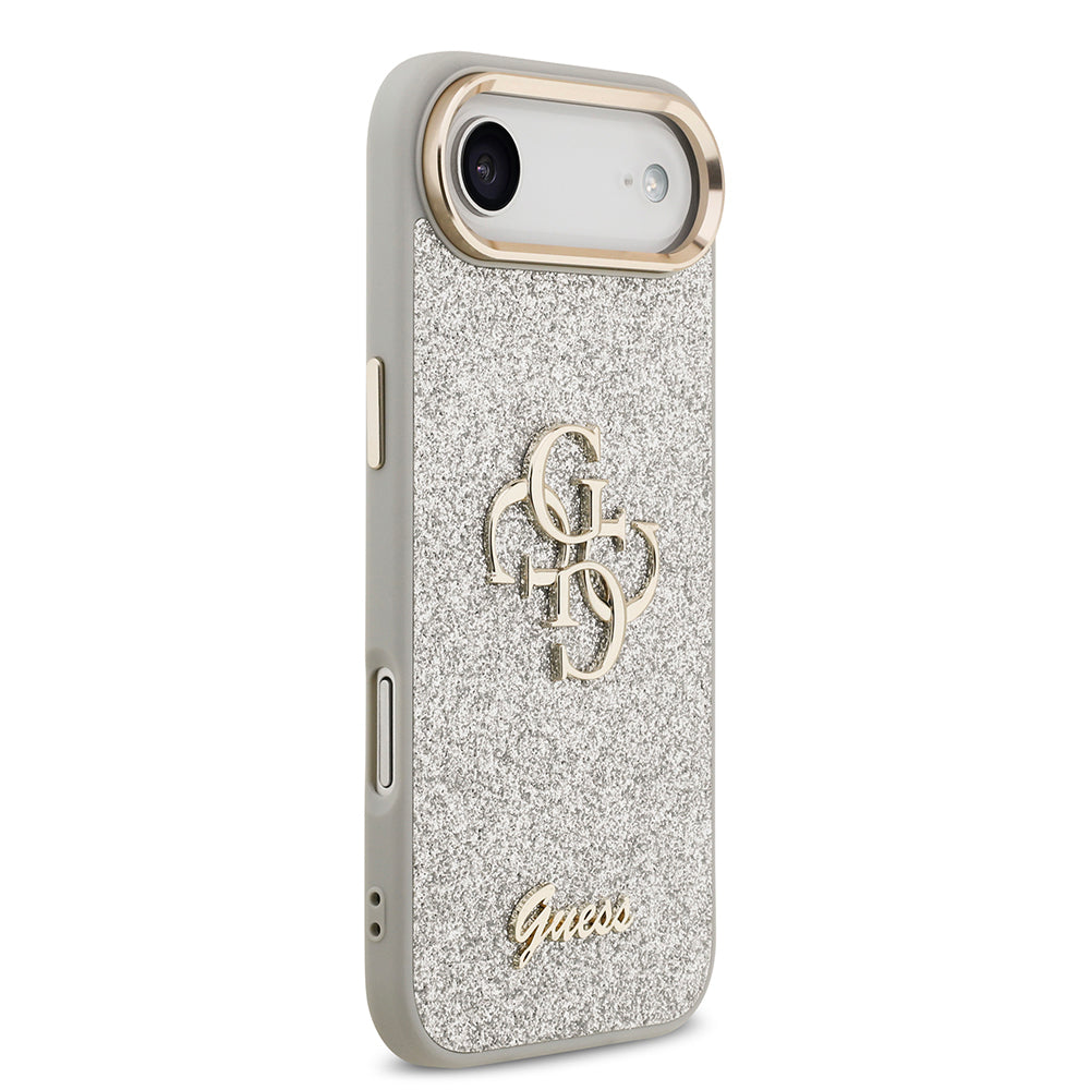 Apple iPhone 17 Air Kılıf Guess Orjinal Lisanslı 4G Büyük Metal Kamera Çerçeveli ve Logolu Glitter Kapak Gri
