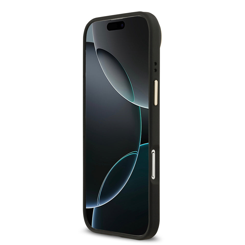 Apple iPhone 17 Air Kılıf Guess Orjinal Lisanslı M-safe Şarj Özellikli 4G Desenli PU Metal Plaka Klasik Logolu Kapak Siyah