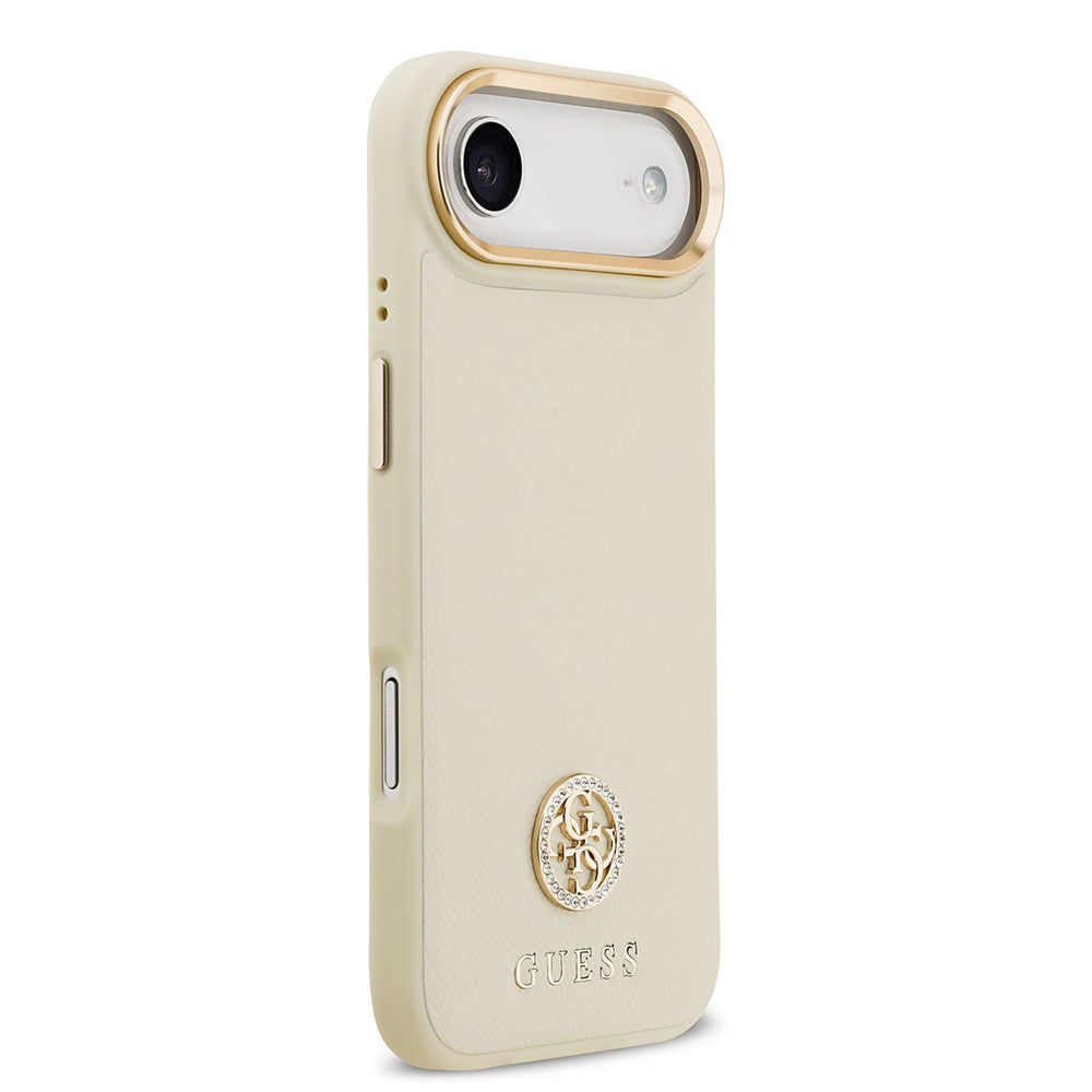 Apple iPhone 17 Air Kılıf Guess Orjinal Lisanslı M-safe Şarj Özellikli Grained Yazı ve Taşlı 4G Logolu Kapak Siyah