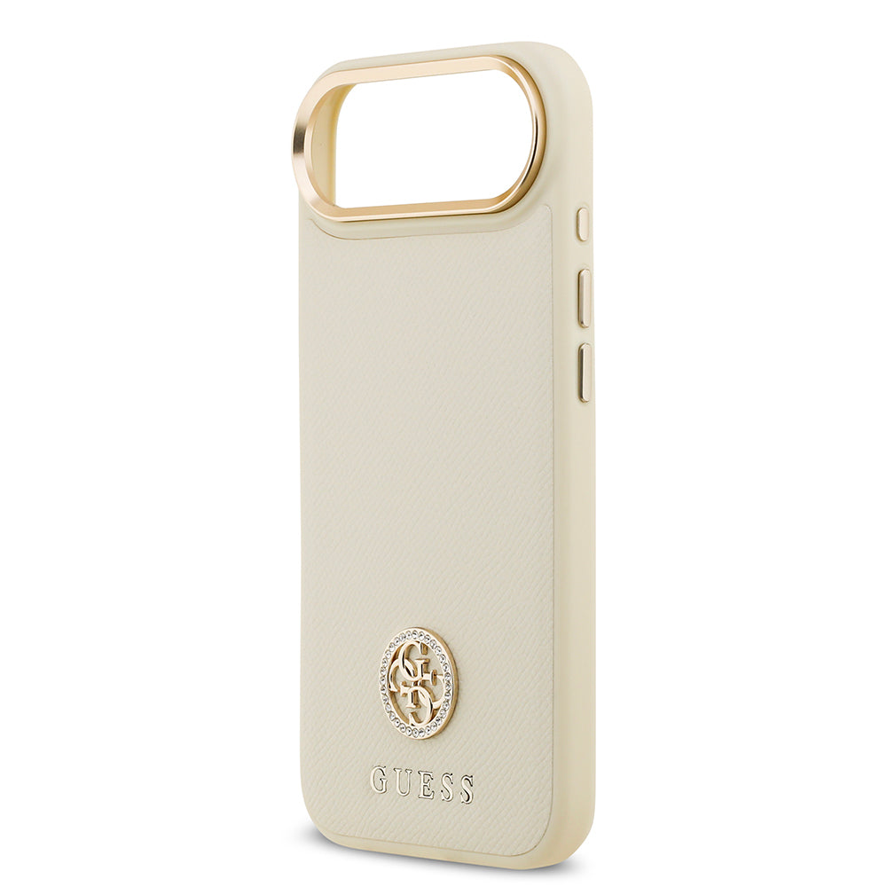 Apple iPhone 17 Air Kılıf Guess Orjinal Lisanslı M-safe Şarj Özellikli Grained Yazı ve Taşlı 4G Logolu Kapak Kahverengi