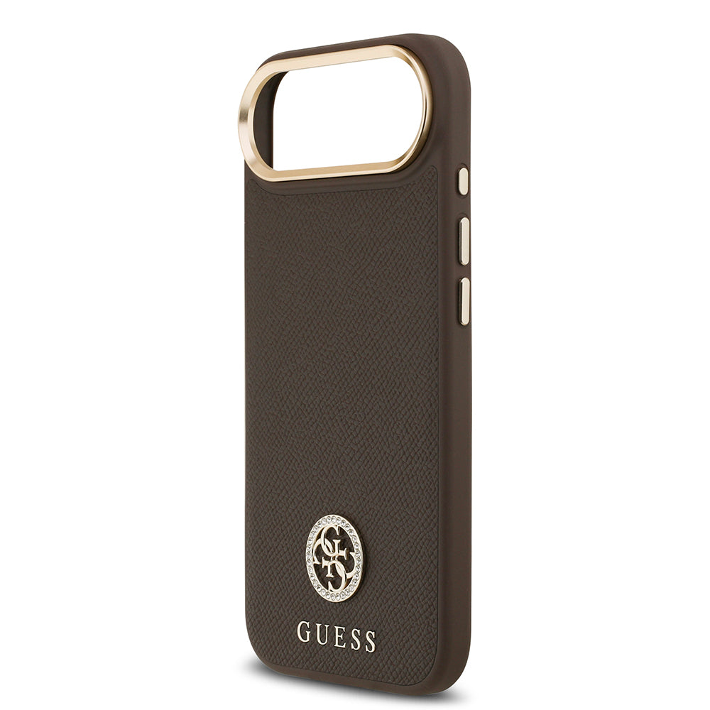 Apple iPhone 17 Air Kılıf Guess Orjinal Lisanslı M-safe Şarj Özellikli Grained Yazı ve Taşlı 4G Logolu Kapak Siyah