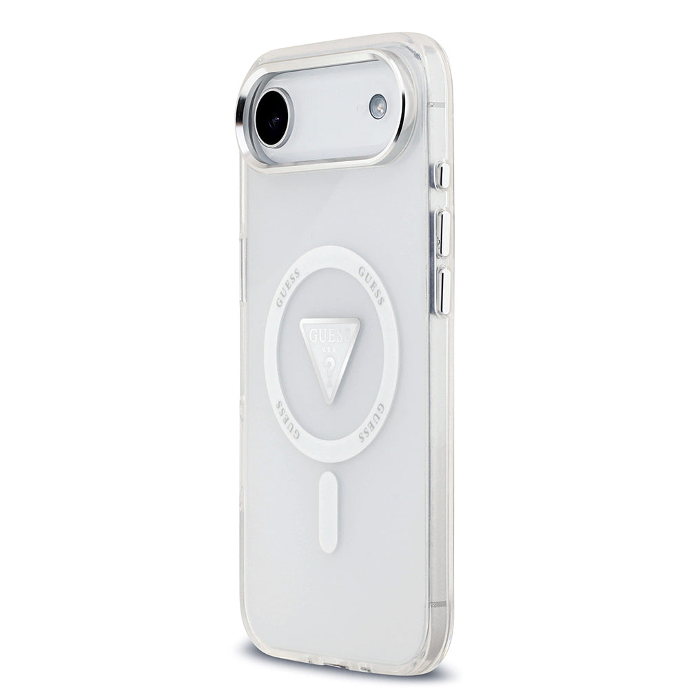 Apple iPhone 17 Air Kılıf Guess Orjinal Lisanslı M-safe Şarj Özellikli IML Baskılı Üçgen Logolu Metal Kamera Çerçeveli Kapak Siyah