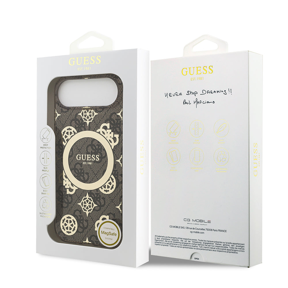 Apple iPhone 17 Air Kılıf Guess Orjinal Lisanslı M-safe Şarj Özellikli IML Peony ve 4G Desenli Klasik Logolu Kapak Pembe